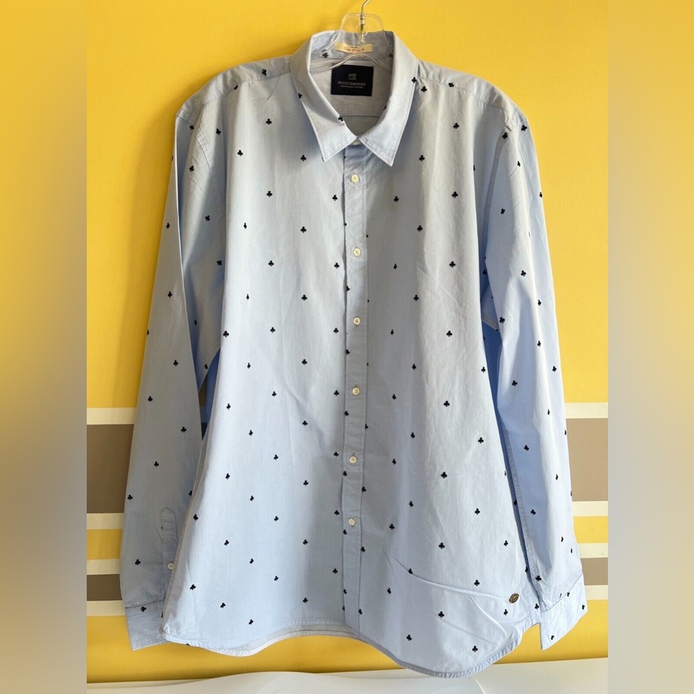 Scotch & Soda Men's Light Blue Patterned Shirt, Flocked
